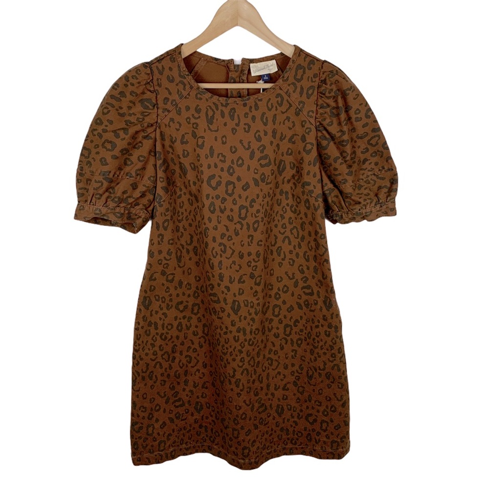 Universal Thread Leopard Puff Sleeve Denim Dress 8 - Picture 1 of 6